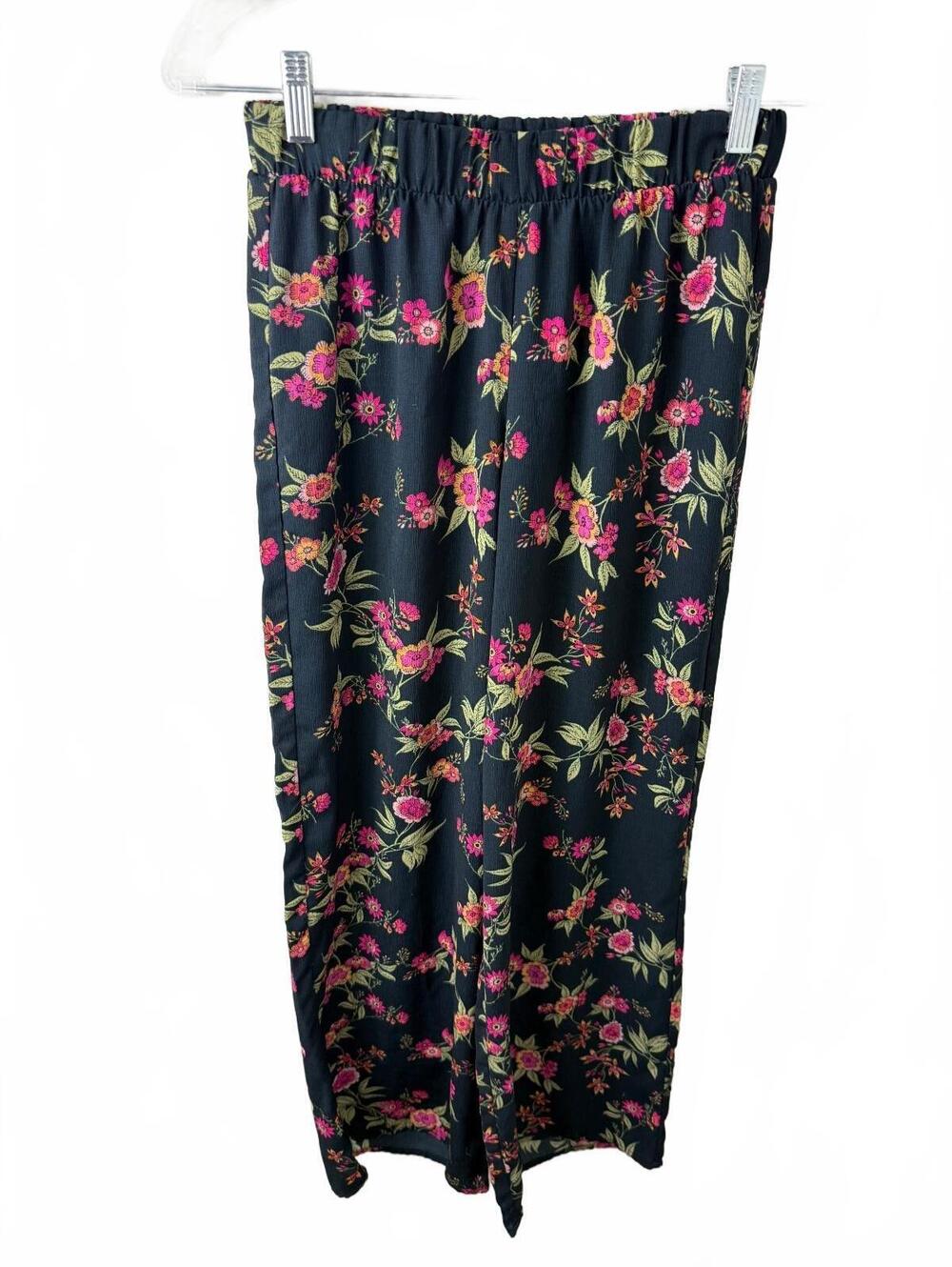 Hippie Rose Black Floral Wide Leg Pants Medium